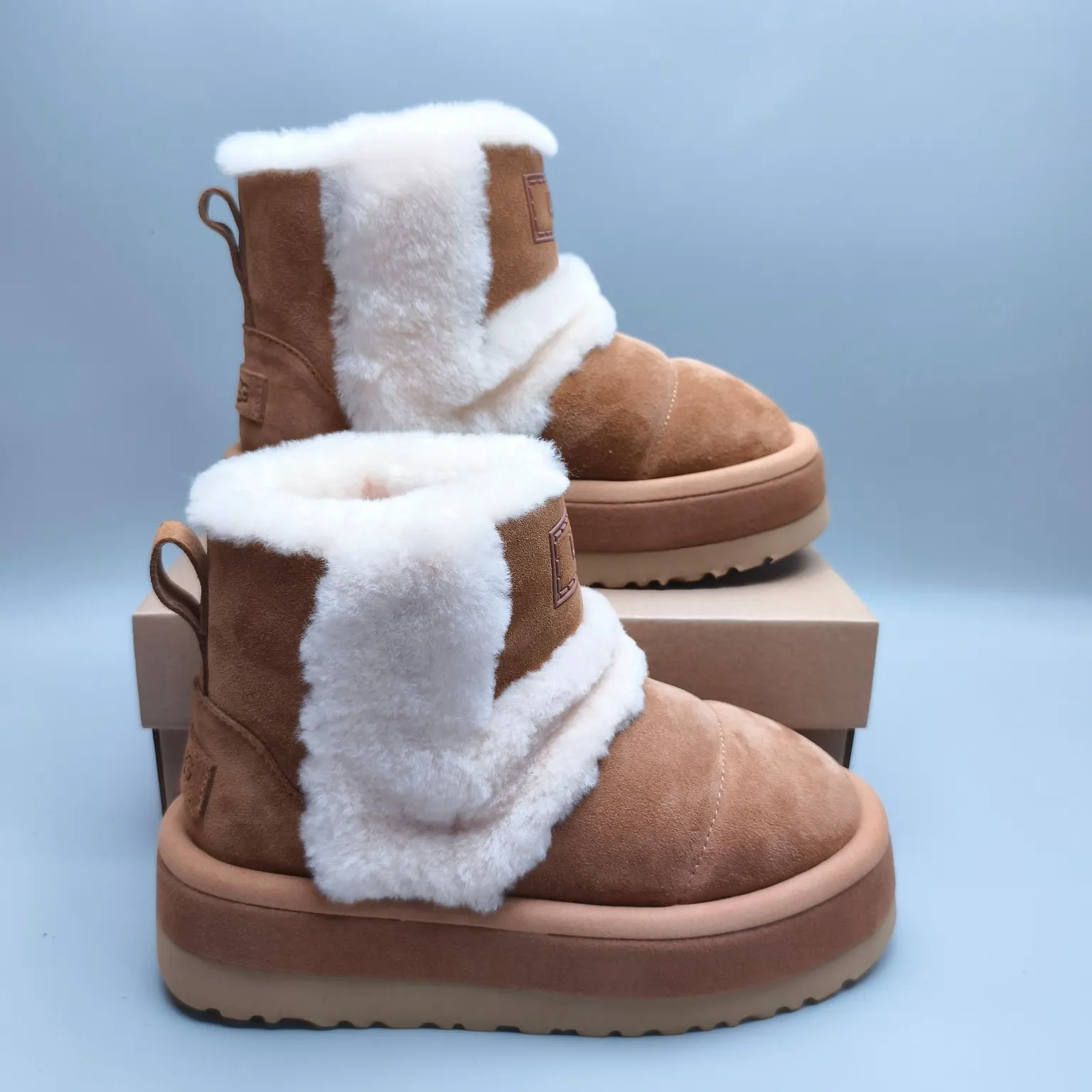 💰600 UGG sheepskin all-in-one snow boots 3316 caterpillar thick-soled mid-top casual shoes Color: Maroon Chocolate Size: 35-41